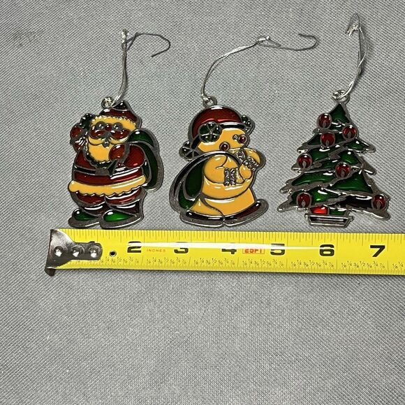 Vintage Russ Berrie & Co Stained Glass Ornaments Santa Claus Snowman & Xmas Tree - Picture 3 of 3
